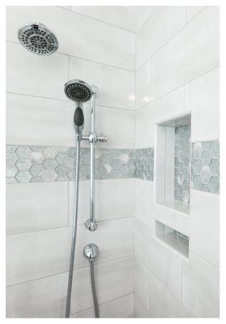 Bathroom remodel featuring custom tile in the shower.